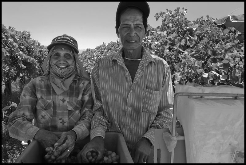 Francisco and Maria Tapec are Filipino grape pickers in Coachella. Although Filipino workers were a large and important part of the farm labor workforce in the Coachella Valley from the 1920s to the 1970s, very few grape workers come from the Philippines today. Photo by David Bacon