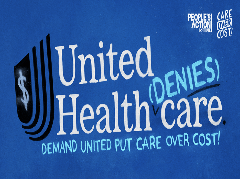 United Health Care protest banner