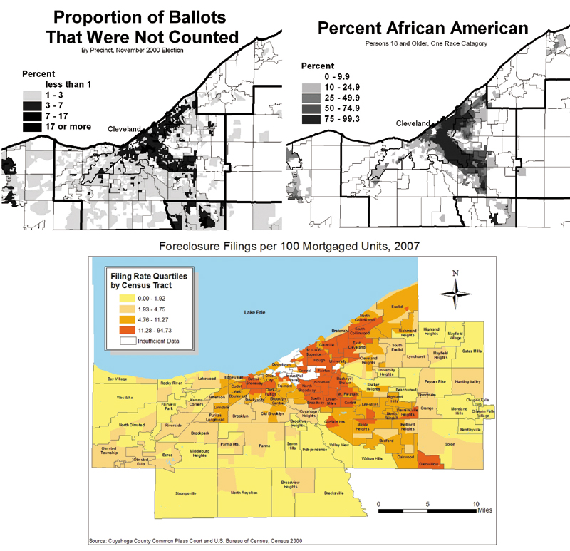 Scattergrams showing foreclosure zones same as spoiled ballot zones in Cleveland
