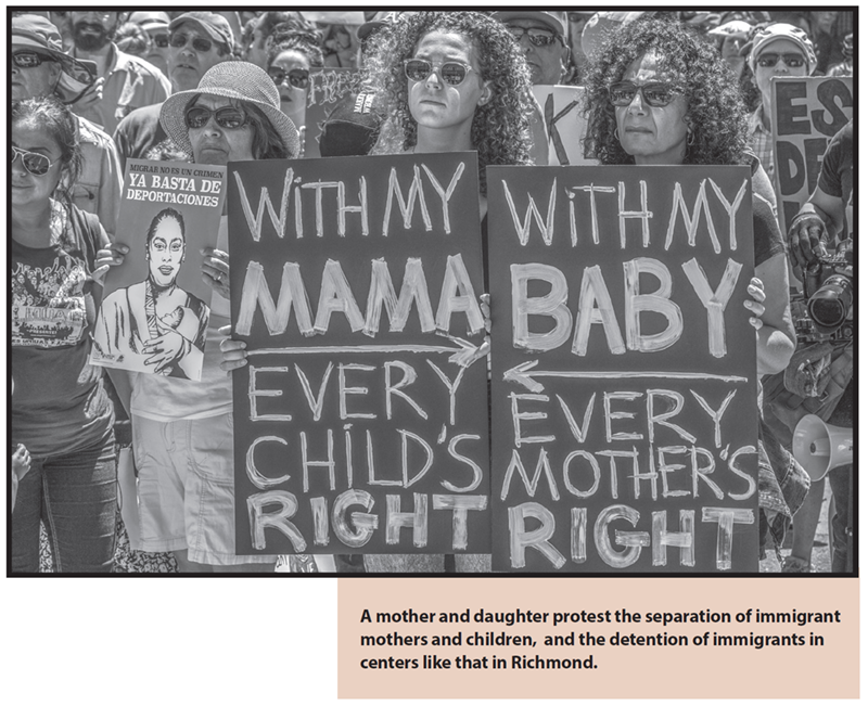 A mother and daughter protest the separation of immigrant mothers and children, and the detention of immigrants in centers like that in Richmond.